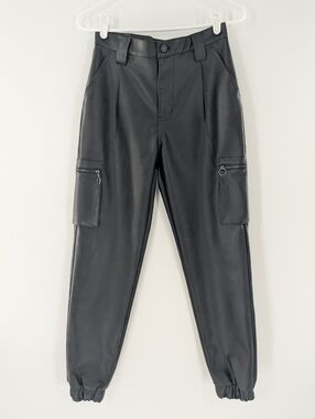 Kancan Faux Leather Cargo Jogger Utility Grunge Pants Black 26 Gorpcore Sleek